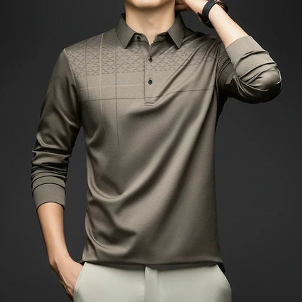Formal Polo Tshirts Men Graphic Design Long Sleeve Shirt Collar Office Work Polo Tops Man Clothing