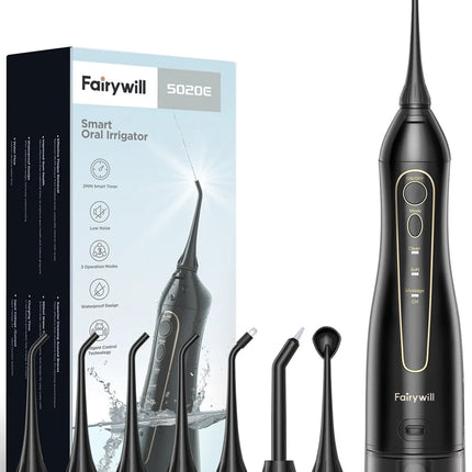 Fairywill Electric Portable Dental Water Flosser Oral Irrigator USB Rechargeable Waterproof 3 Modes Jet Tooth Pick 7Tips Cleaner