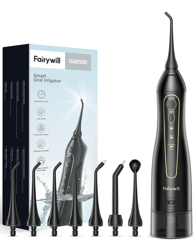 Fairywill Electric Portable Dental Water Flosser Oral Irrigator USB Rechargeable Waterproof 3 Modes Jet Toothpick 7 Tips Cleaner