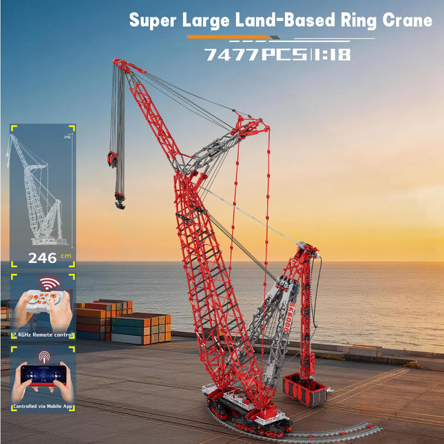 7477PCS Rail Crane 1:80 Building Blocks Set, Desktop Ornament, Assembly Toy, Construction Machinery Enthusiast Birthday Gift