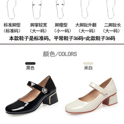 Women's Leather Shoes New Style Dancing Shoes Leongyue Mother Shoes Soft Sole Thick Heel Women's Shoes One-Button Single Shoes