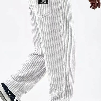 Men'S Corduroy Straight Leg Pants with Drawstring Waist, Pockets, and Logo Design - Stretchy, Casual Fit for Everyday Wear