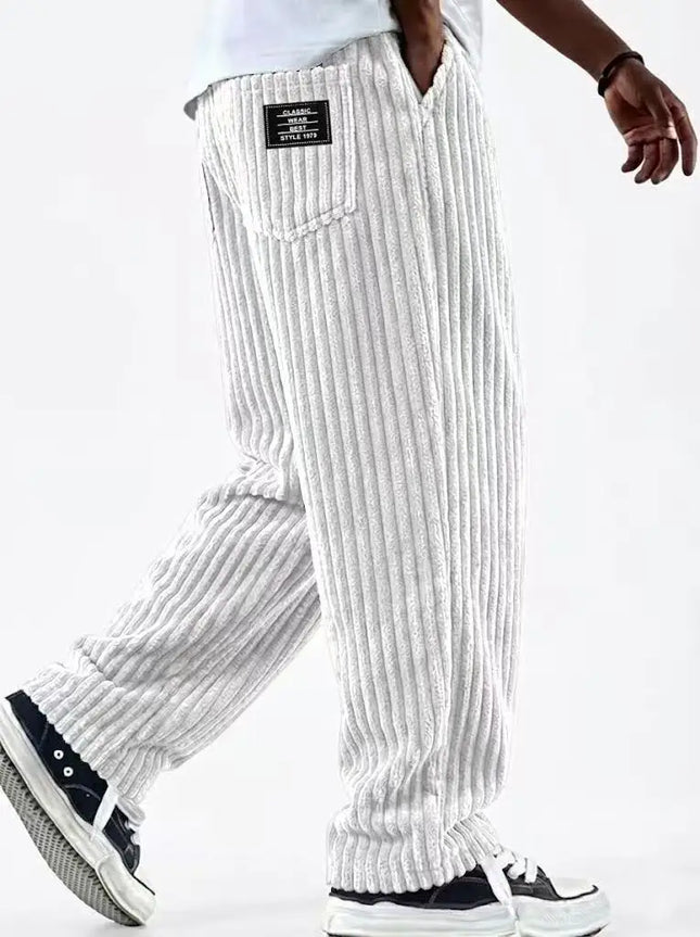 Men'S Corduroy Straight Leg Pants with Drawstring Waist, Pockets, and Logo Design - Stretchy, Casual Fit for Everyday Wear