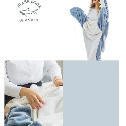 Cartoon Shark Blanket Plaid Gown Sleeping Bag Women Pajamas Adult Blanket Flannel Shark Nightrobe Comfy Bathrobe Homewear Gift