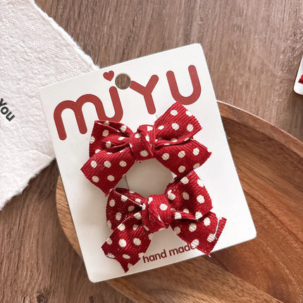 2pcs/set Red Color Korean Fashion Kids Girl Hair Clip Sweet Dot Plaid Bow Barrettes for Children Hedawear Hair Accessories