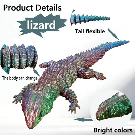3D Printed Lizard Statue, Flexible 3D Printed Animal, Colorful Figurines Statue, Gifts, 36.5Cm/14.37In, 23.5Cm/9.25In