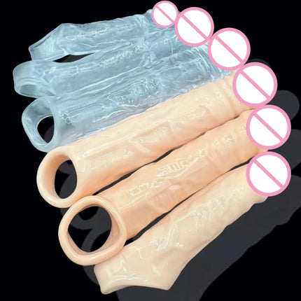 S/M/L Penis Enlargement Sleeve Reusable Condom Dick Extender Sleeve Delayed Ejaculation Sex Toys for Men Couples Sex Shop