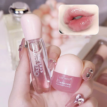 Leeinto Plant Essence Lip Care Set: Moisturizing, Long-Lasting Nourishment, Gentle Formula, Lightweight Texture, Lip Gloss, Lip Mask, Enhances Complexion, Pre-Makeup Primer, Essential for Daily Commuting and Dating, Night Car