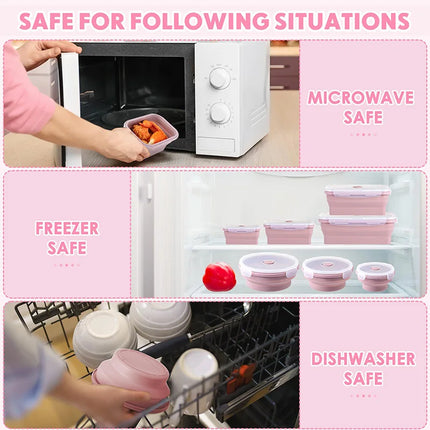 Collapsible Food Storage Containers Foldable Silicone Lunch Containers with Lids, Rectangle Collapsible Bowls Round Food Bowls
