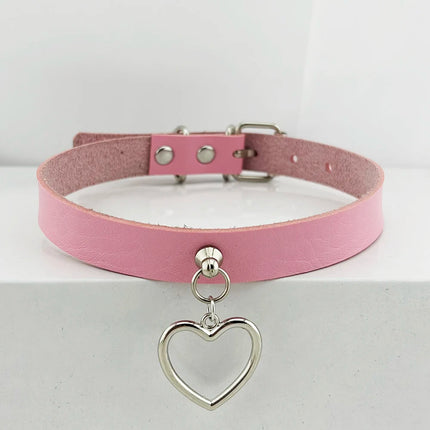 Heart Pendant PINK Leather Customized Letter Collar Punk Sexy Hiphop Name Choker Necklace Cosplay Accessory for Women