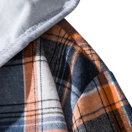 Autumn Hot Sale Of The Season Men's Plaid Hooded Casual Shirt Independent Station Cross-Border Checkered Hoodie Style Floral Patchwork