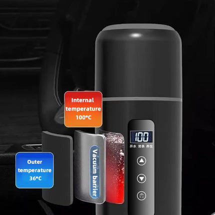 Electric kettle 12V 24V portable car heating cup 500 ml travel heating smart stainless steel insulation artifact OLED display