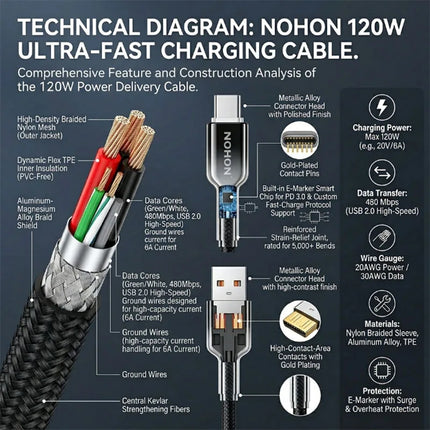 NOHON Braiding USB to Type-C Fast Charging Cable for MacBook/iPad/iPhone 17/16/15 Air/Pro Max Charge Cable for Samsung S25/S24