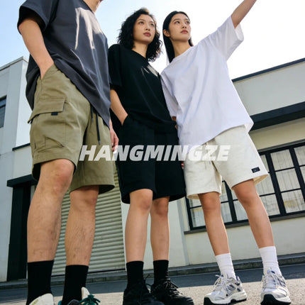 Summer Oversize T-shirts 230GSM Cotton Couple T-Shirt Streetwear Short Sleeves Tee Shirt Solid Color Men Casual Loose Basic Tops