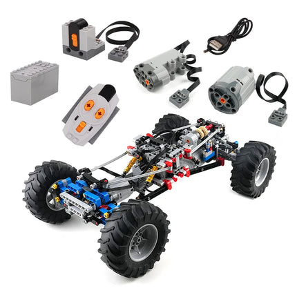 4WD RC Car Chassis Electric Set Building Block Motor Wheels RC Reciever Battery Box Functions Simulation Spray MOC Technical Toy
