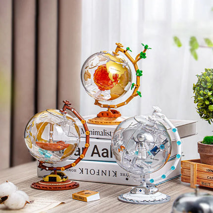 Space series creative globe building block assembly model with light MOC desktop ornaments children's learning educational toys