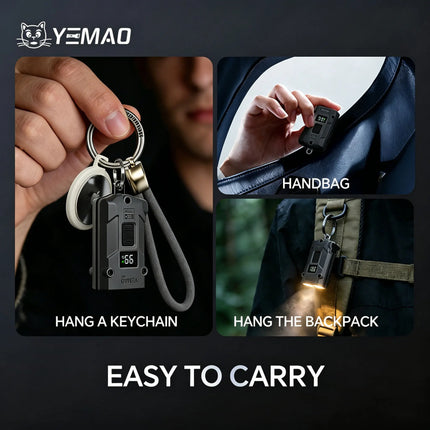 YEMAO M12 Pocket Flashlight 300 Lumens USB-C Charging Aluminum EDC Keychain Light With Power Display