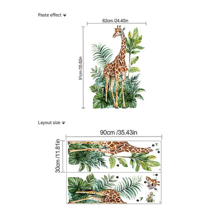 Contemporary Giraffe & Greenery Wall Decal - Self-Adhesive, Multi-Surface Home Decor for Bedroom, Living Room, Entryway