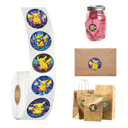 500 Pcs Pikachu Roll Stickers Pokemon DIY Cartoon Style Waterproof Reward Labels for Gift Sealing Laptop Water Bottle Decor