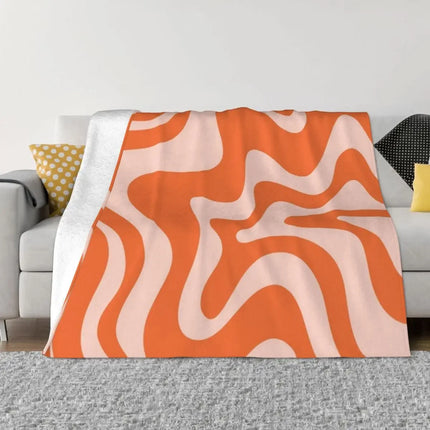 Liquid Swirl Abstract Throw Blanket – Orange & Pale Blush Flowing Design, Soft Stuffed Sofa Bed Cover for Modern Home Decor