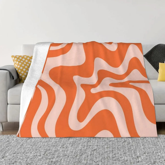 Liquid Swirl Abstract Throw Blanket – Orange & Pale Blush Flowing Design, Soft Stuffed Sofa Bed Cover for Modern Home Decor
