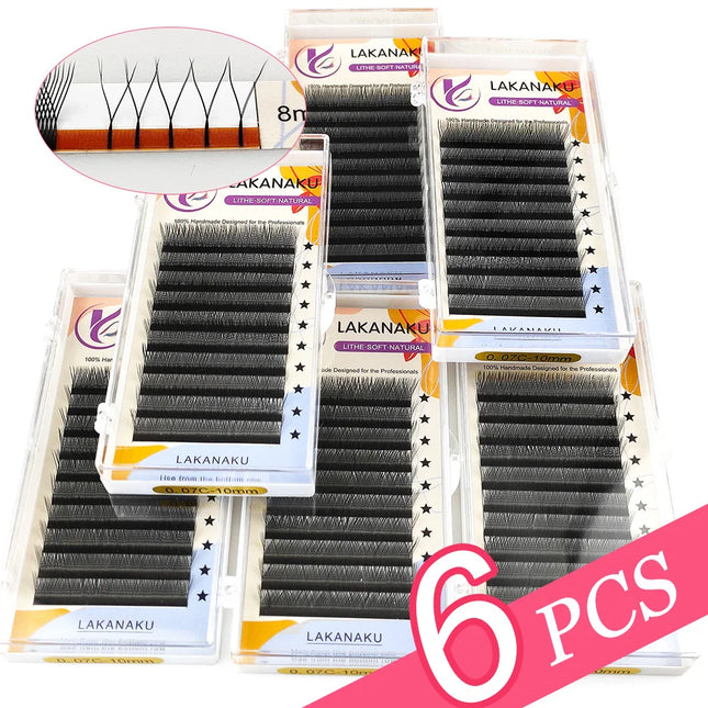 LAKANAKU Cilios YY Eyelash Extensions 6 Trays Eyelashes 0.07 C D 8-12 Mix YY Lashes Natural Soft Premade Fans Faux Cilios