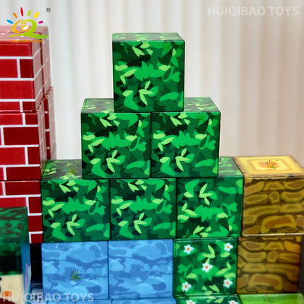 HUIQIBAO Random 50-300PCS Magnetic STEM Educational Building Blocks Kids Boys Girls DIY Puzzle Sensory Magnet Cube Gift