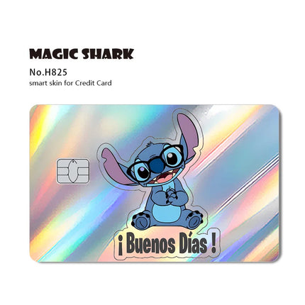 Magic Shark Mickey Minnie Stitch Donald Duck Bear Princess Holographic Film Shinny Laser Skin Sticker for Debit Credit Card