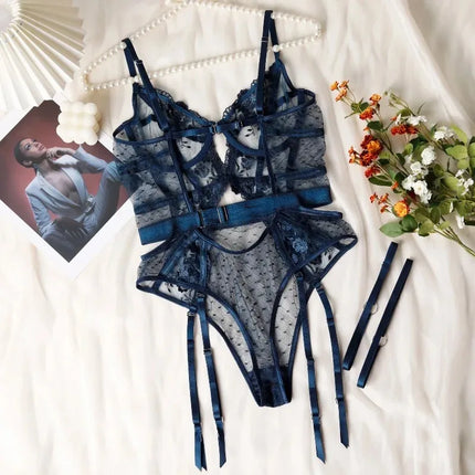 Toucheart Lace Sexy Skinny Babydoll Bodysuit Embroidery Erotic Private Adult Suit Solid Color Patchwork High Waisted Sexy Set