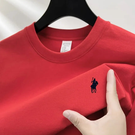 100% pure cotton short sleeve round neck men's T-shirt hot selling luxury brand summer exquisite pony embroidery breathable top