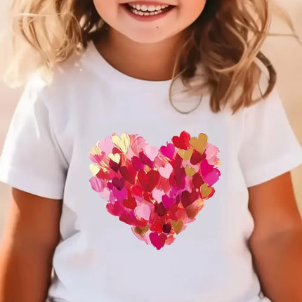 2026 Children's Clothing Girl T-Shirt Short Sleeve Child T-Shirt Vibrant Heart Graphic Casual Kids Summer Clothes Girl Top Tees