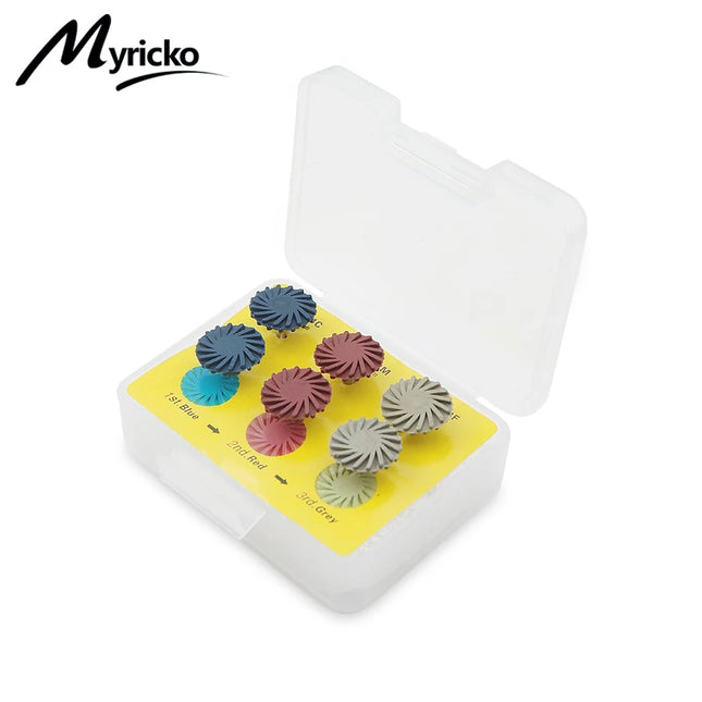6pcs/Set Dental Rubber Polisher Composite Resin Polishing Diamond System RA Disc Kit 14mm Wheel Spiral Flex Brush Burs