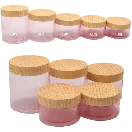 25pcs/lot Empty 100-250g Eye/Face Cream Jar Facial Mask Plastic Makeup Container Lotion Cosmetic Bottle With Imitation Wood Lid