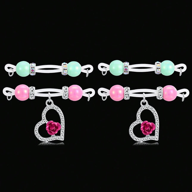 2Pairs Fake Nipple Rings - Adjustable Fit Daily Wear Nipple Nooses - 8mm Candy Beads, Fake Nipple Jewelry Faux Nipple Piercing