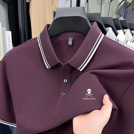 Fashionable men's short sleeved striped polo shirt brand printed top summer 100% cotton comfortable breathable casual T-shirt