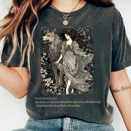 Wild Fairy Fantasy Wolf Fantasy Gothic Shirt, Witch Forest Shirt Gift, Bookworm Book Gift Pattern Printed T-shirt