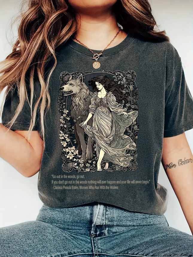 Wild Fairy Fantasy Wolf Fantasy Gothic Shirt, Witch Forest Shirt Gift, Bookworm Book Gift Pattern Printed T-shirt