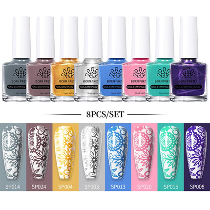 BORN PRETTY 4/6/8pcs Black White Nail Stamping Polish Varnish Set Kits Gold Silver for Nail Art Plates Stamp Oil Stamping Series