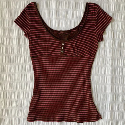 Stripe pattern casual tops chic cotton fashion Y2K tops cute silm rock aesthetic urban emo girls hip hops harajuku women t-shirt