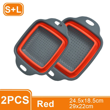 1/2PCS Foldable Dish Drainer Square Silicone Fruit Vegetable Washing Basket with Handle Multi-use Colander Kitchen Drainer