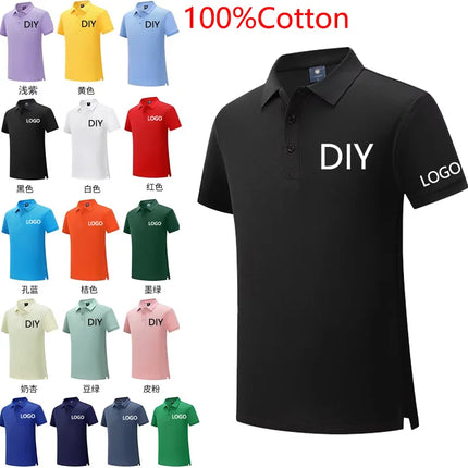 Summer 100% cotton overalls polo shirt custom company logo embroidered lapel short-sleeve T-shirt printing