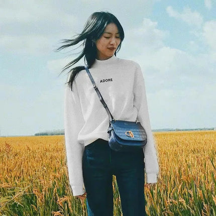 Women's Fce-Lined Hoodie Loose Fit High Ne Letter Print Top Korean Sle Autumn Winter New Arrival Student Faion