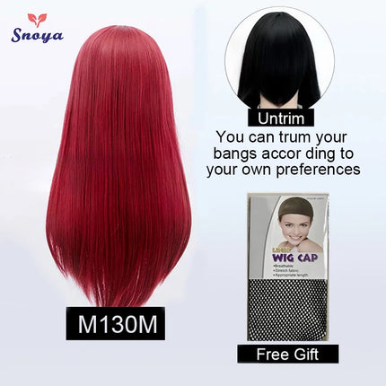 Snoya 60cm synthetic long straight cosplay wig with bangs Heat Resistant hair Anime pink blonde red blue purple women wig