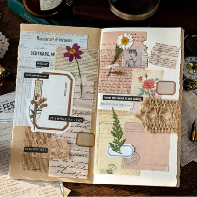 100pcs/pack Decor Scrapbook Vintage Materials Paper Combo Kit DIY Junk Journal Collage Photo Album Retro Background Paper