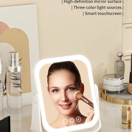 LED Makeup Mirror, Portable Flip Lighted Vanity Mirror with Touch Dimming, 3X Magnifier and Rechargeable Design for Desk