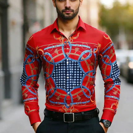 Men's Plus Size XS-6XL Long Sleeve Collar Shirt Colorful Baroque Pattern 3D Printed Shirt Hawaiian Vacation Social Mens Clothing