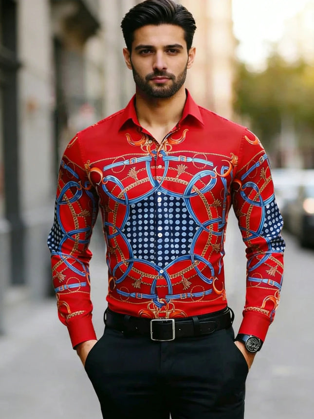Men's Plus Size XS-6XL Long Sleeve Collar Shirt Colorful Baroque Pattern 3D Printed Shirt Hawaiian Vacation Social Mens Clothing