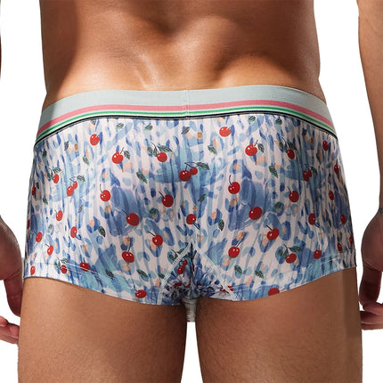 Seobean  Men's Soft Flat Bottom Sports Underwear Comfortable Boxer Briefs Fashion Floral Design
