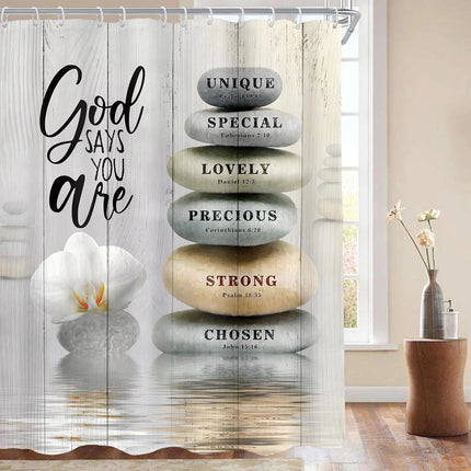 Pink Shower Curtain Bible Verse Scripture Christian Zen Stone Spa Meditation Relaxing Lotus Peach Blush Cloth Fabric Waterproof