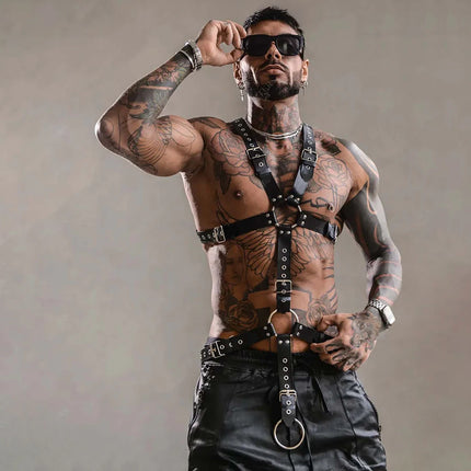 Men Sexy Leather Vest Bondage Lingerie Gay Harness Adjustable Body Chest Harness Full Body Strap Belt Exotic Accessorie